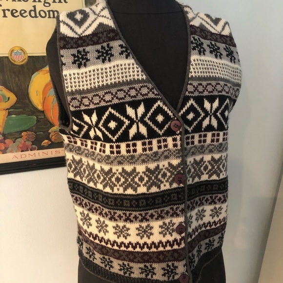 Vintage Snowflake Nordic Style Angora Wool Blend Button Knit Vest Waistcoat M - Picture 2 of 11